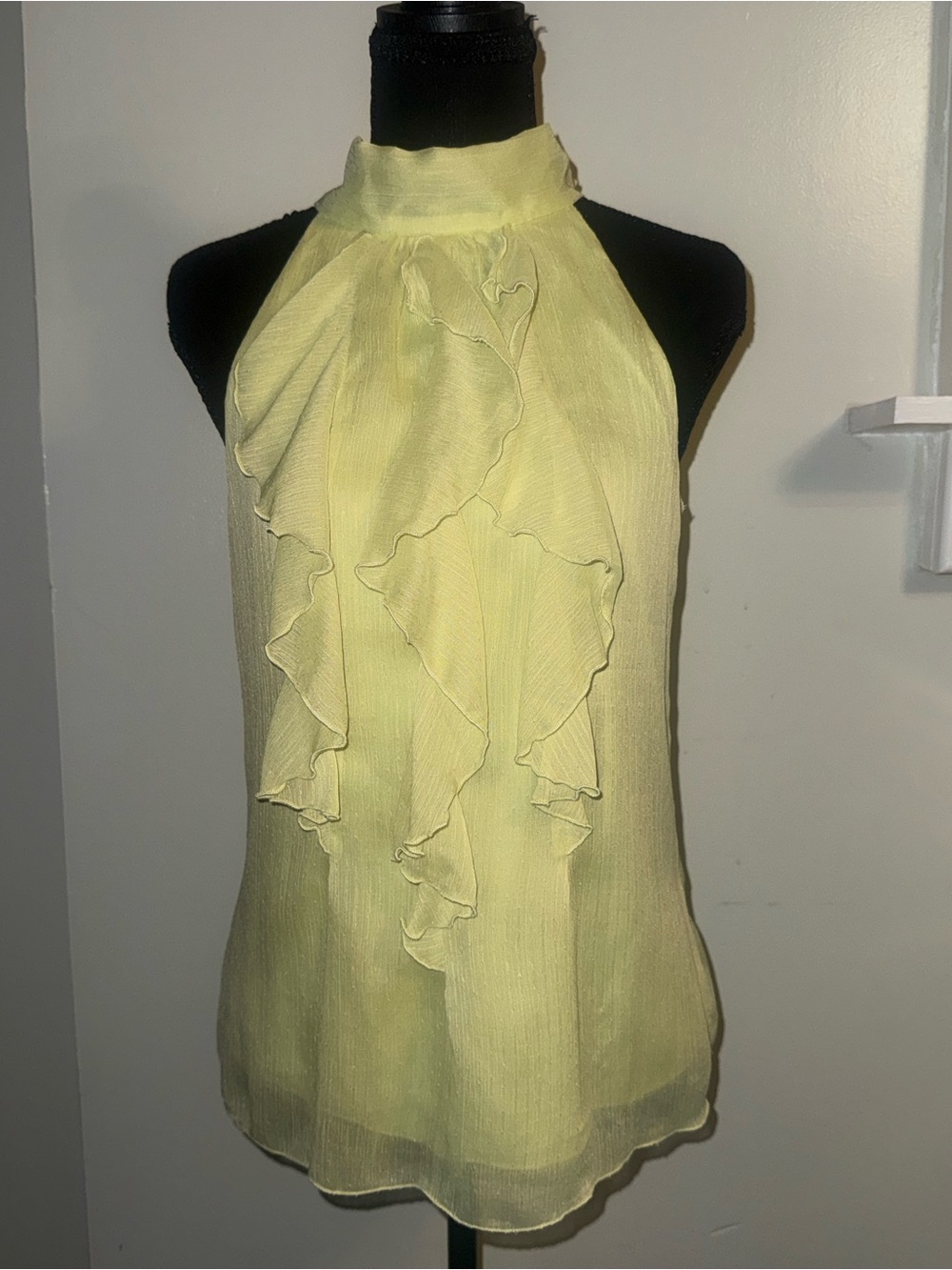 BCX Pale Chartreuse Ruffle Halter Tank Top